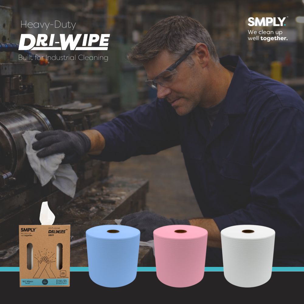 Dri-Wipe S800 Blue Jumbo Roll by SMPLY Brands – 455 Count Heavy-Duty Wipes, 10" x 12" – Strong Alternative to Paper Towels, Shop Towels, Rags, Microfiber Cleaning Cloths, and Magic Cleaning Cloths