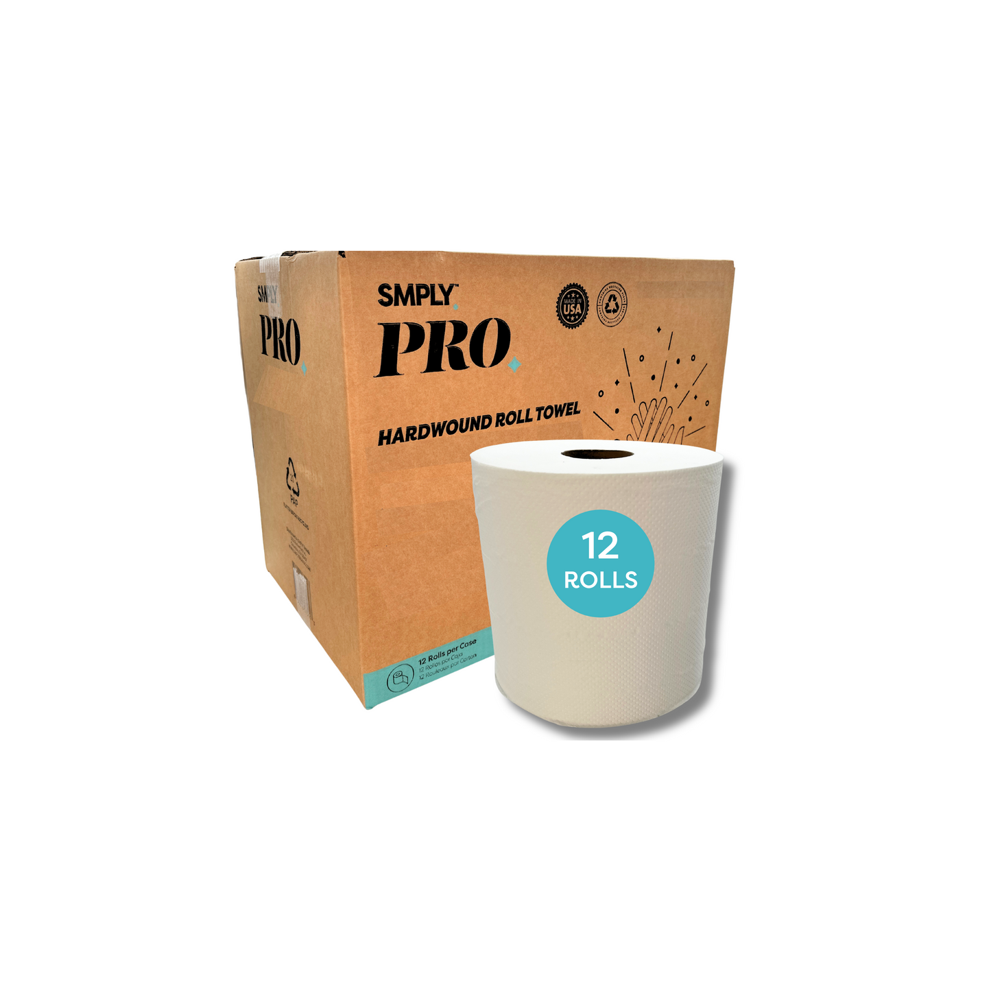 SMPLY PRO Hardwound Roll Towels – 1,000' Length, 12-Roll Case – Universal 1.5" Core Fits Most Commercial Dispensers – Durable 2-Ply White Towels for High-Traffic Restrooms, Kitchens, and Facilities