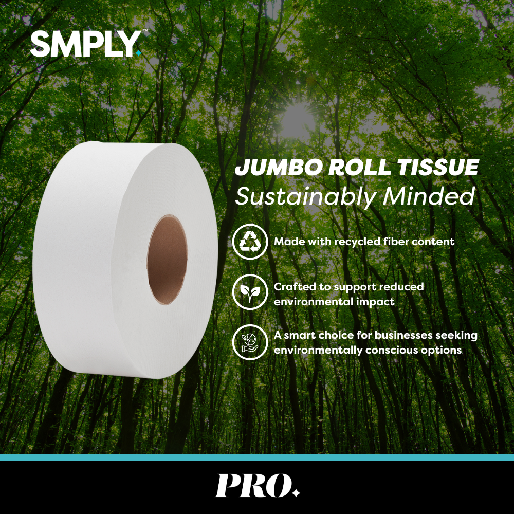 PRO Jumbo Roll Tissue – 1,000' Rolls, 12-Roll Case (12,000' Total) – 2-Ply Bulk Toilet Paper for Commercial Restrooms – Fits Universal Dispensers – High-Capacity & Cost-Effective