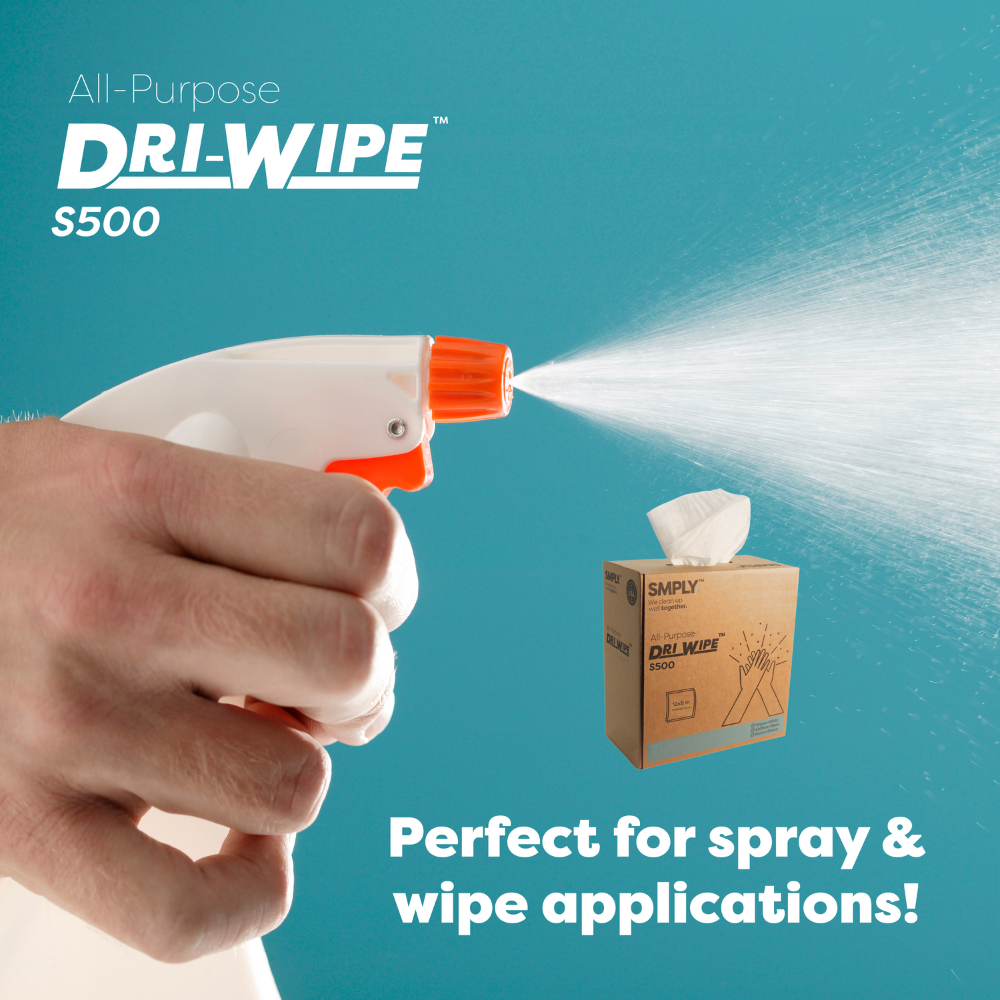 Dri-Wipe S500 by SMPLY Brands – Disposable Cleaning Wipes, 176 Count, Strong Alternative to Shop Towels & Paper Towels, 8" x 12" Center-Pull Sheets
