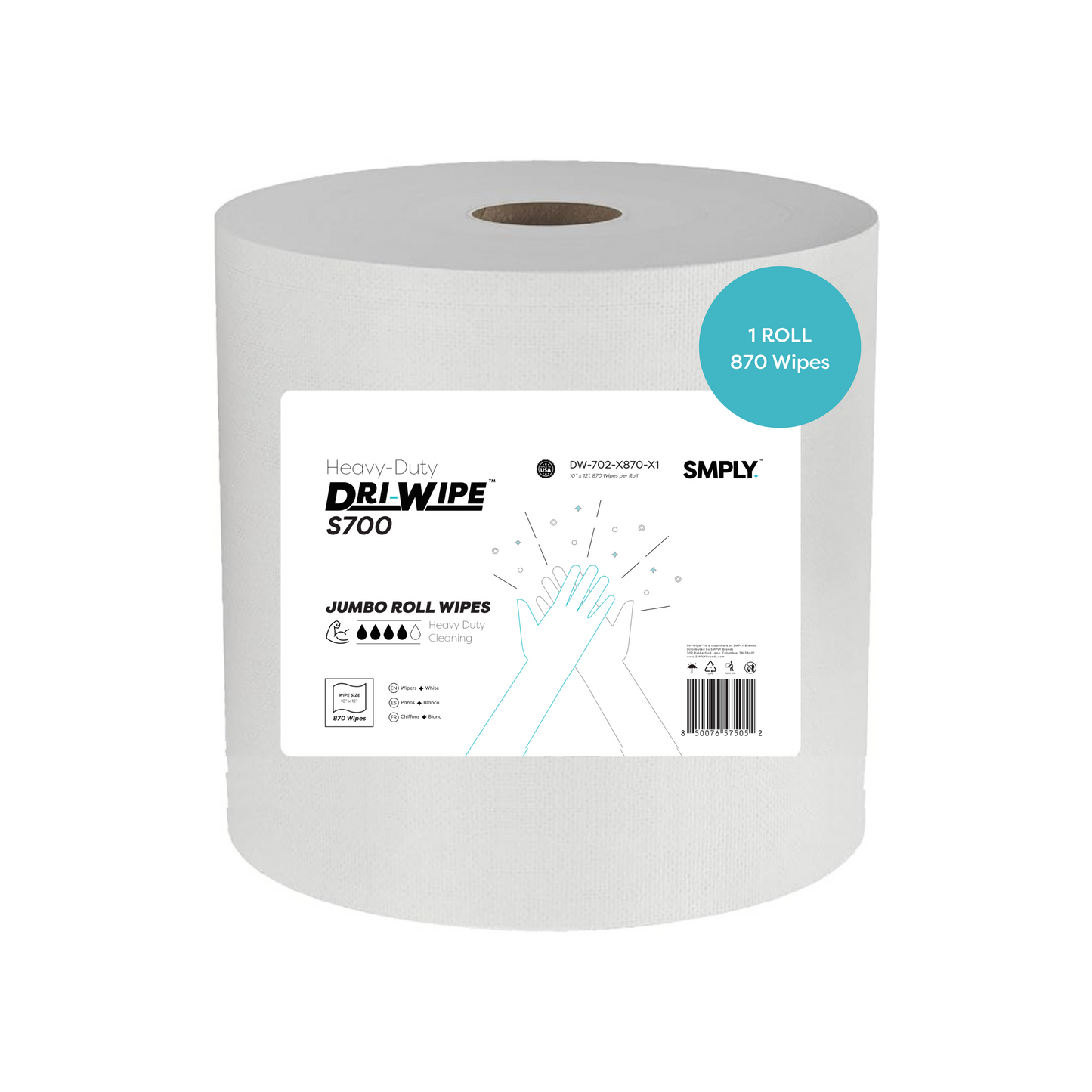 Dri-Wipe S700 Jumbo Roll by SMPLY Brands – 870 Count Heavy-Duty Wipes, 10" x 12" – Strong Alternative to Paper Towels, Shop Towels, Rags, Microfiber Cleaning Cloths, and Magic Cleaning Cloths