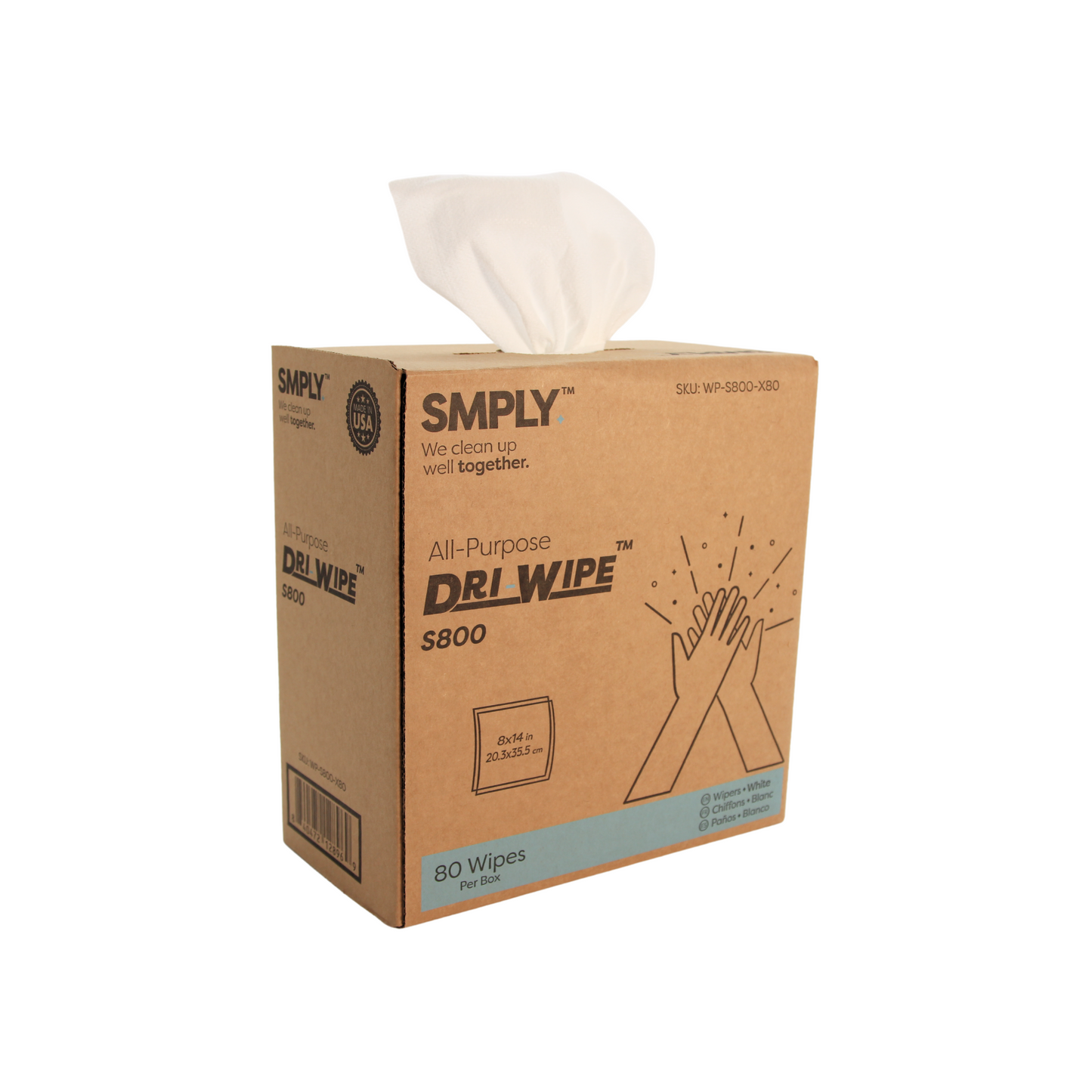 Dri-Wipe S800 by SMPLY Brands – 80 Count, 5-Box Case Heavy-Duty Wipes, 8" x 14" – Strong Alternative to Paper Towels, Shop Towels, Rags, Microfiber Cleaning Cloths, and Magic Cleaning Cloths