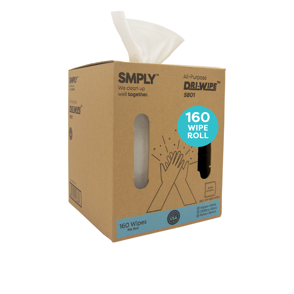 Dri-Wipe S801 by SMPLY Brands – 160 Count Heavy-Duty Wipes, 10" x 15" – Strong Alternative to Paper Towels, Shop Towels, Rags, Microfiber Cleaning Cloths, and Magic Cleaning Cloths