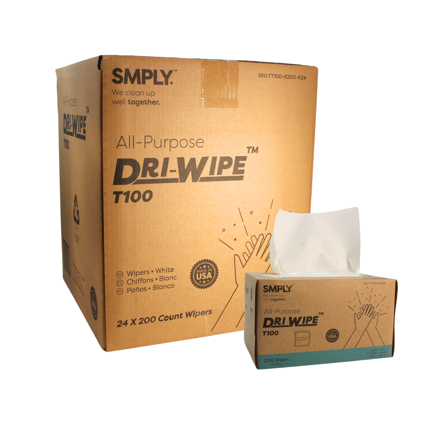 Dri-Wipe™ T100 All-Purpose Center-Pull Wipes – 24 Boxes of 200 (4,800 Total) – Disposable Cleaning Wipes, a Smarter Alternative to Paper Towels for Janitorial, Retail & Foodservice Use