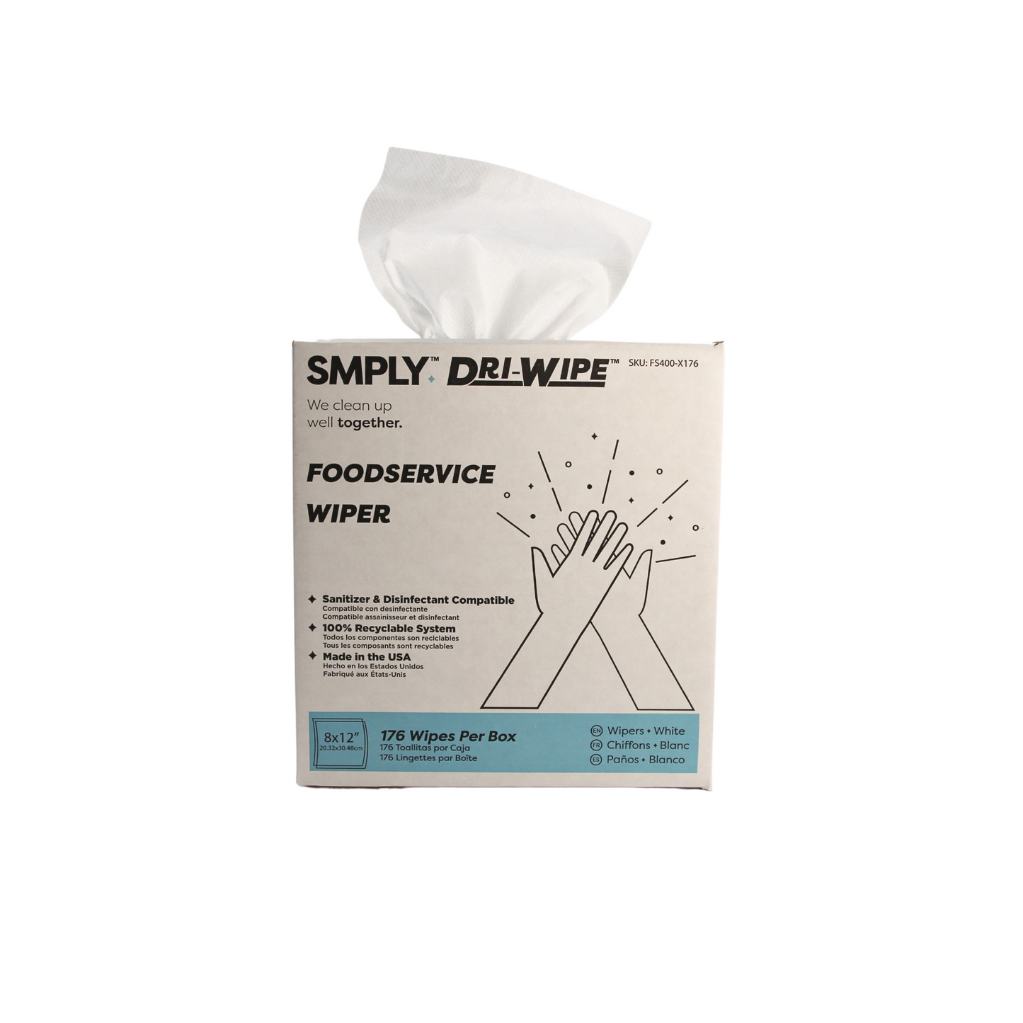Dri-Wipe FS400 Foodservice Wipes – 176 Count Sanitizer-Compatible Disposable Wipes for Everyday Cleaning in Food Prep and Service Areas