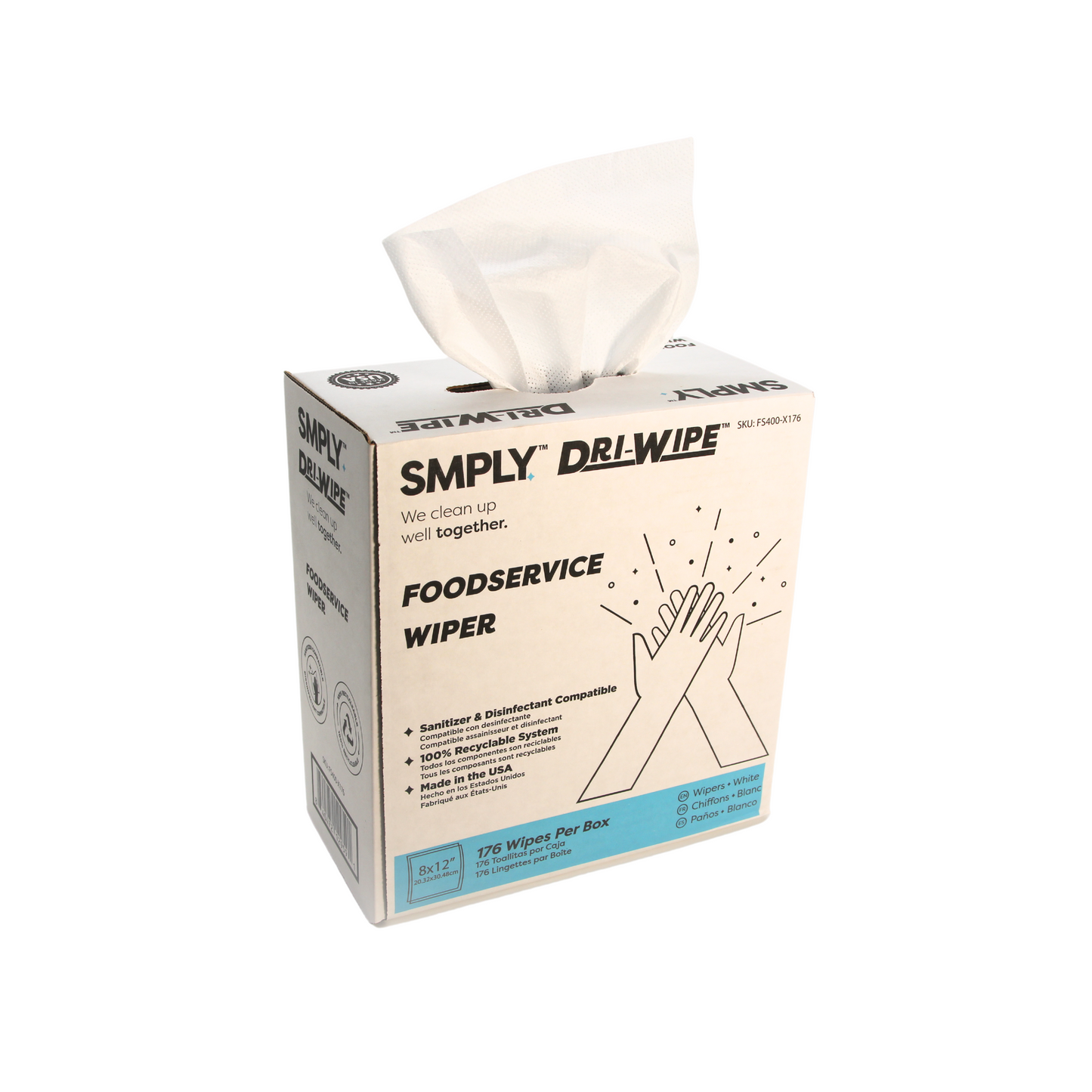 Dri-Wipe FS400 Foodservice Wipes – 176 Count Sanitizer-Compatible Disposable Wipes for Everyday Cleaning in Food Prep and Service Areas