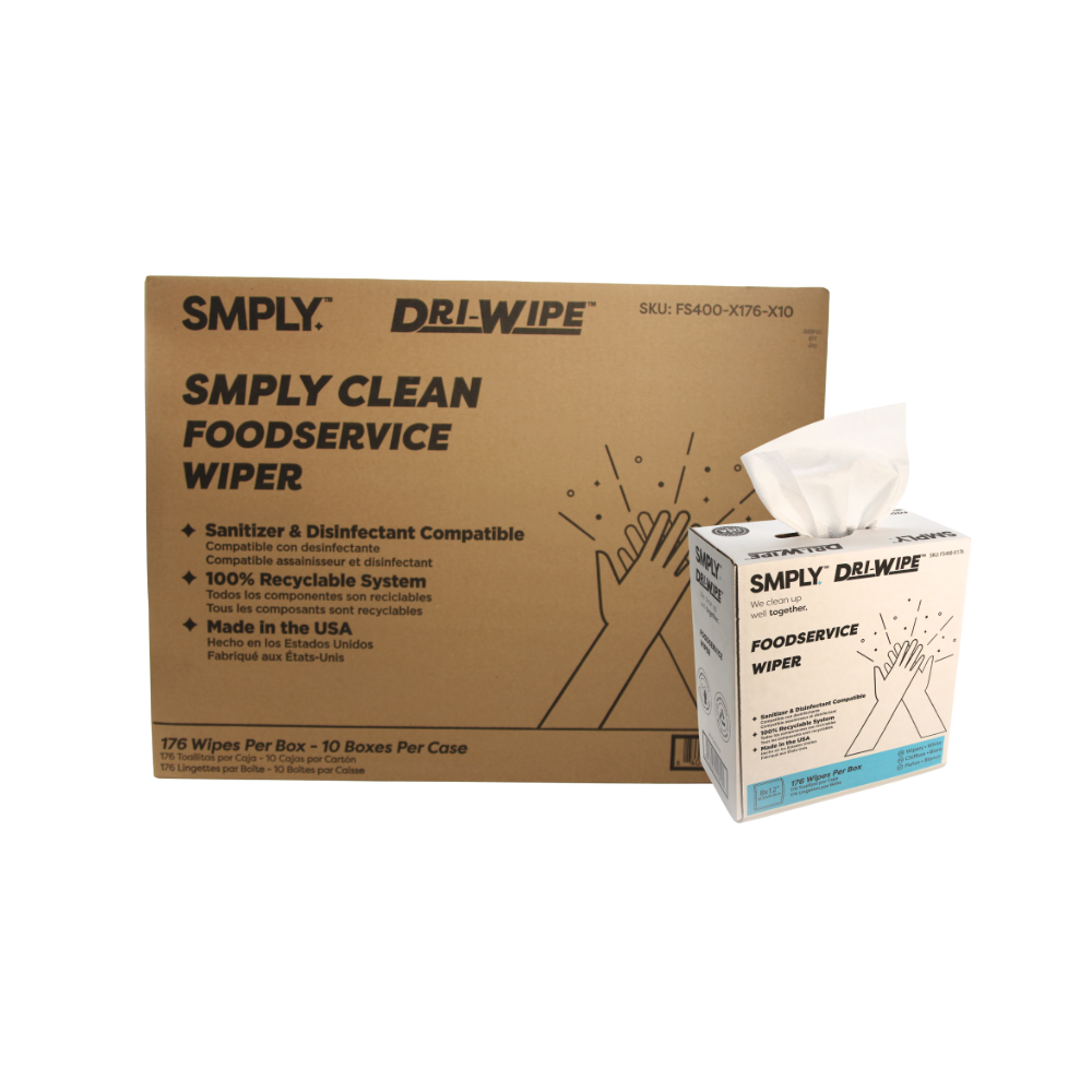 Dri-Wipe FS400 Foodservice Wipes – 176 Count (10 Box Case) Sanitizer-Compatible Disposable Wipes for Everyday Cleaning in Food Prep and Service Areas