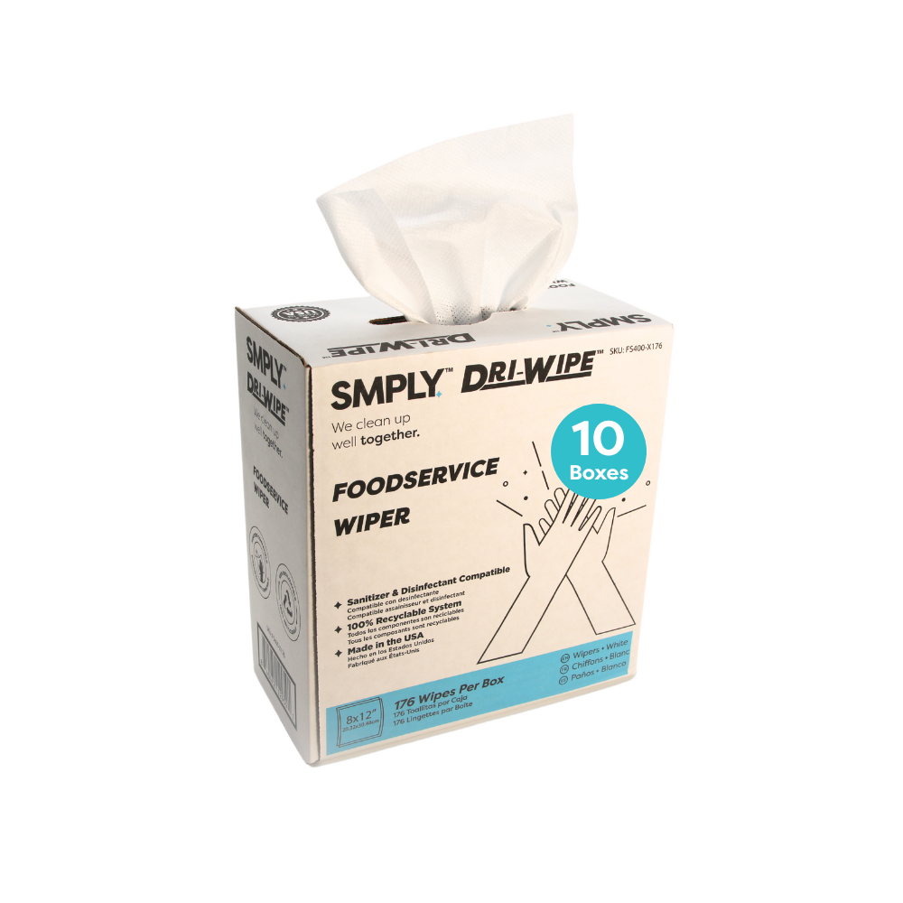 Dri-Wipe FS400 Foodservice Wipes – 176 Count (10 Box Case) Sanitizer-Compatible Disposable Wipes for Everyday Cleaning in Food Prep and Service Areas