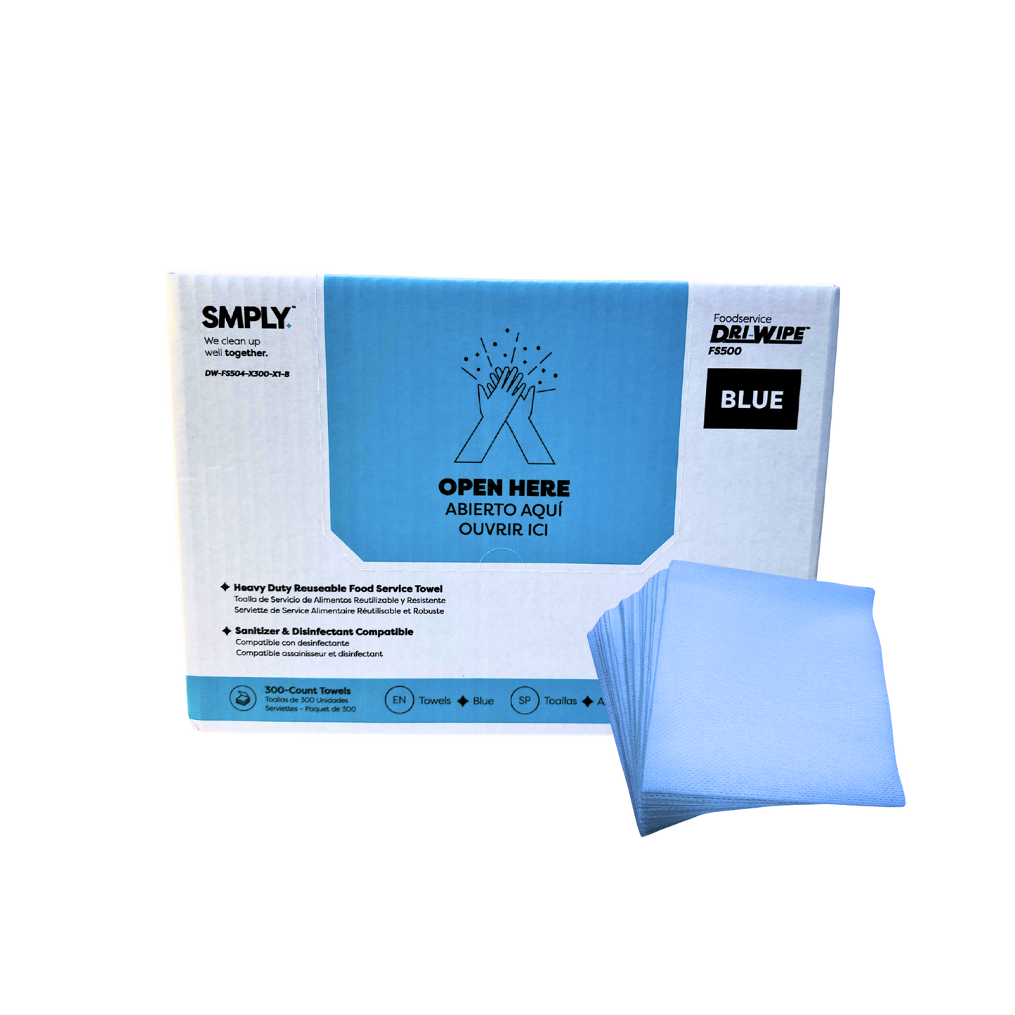 Dri-Wipe FS500 Foodservice Wipes – Blue 300 Count Sanitizer-Compatible Wipes for Reliable, Everyday Cleaning Across Commercial Foodservice Operations