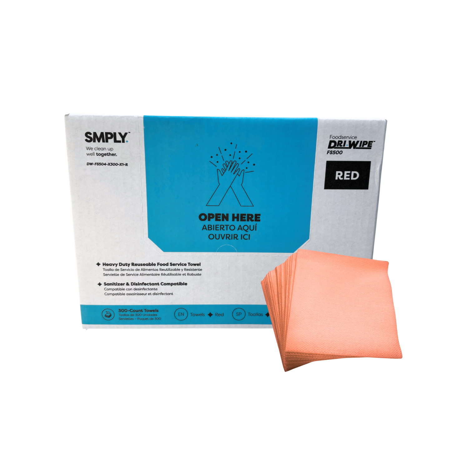 Dri-Wipe FS500 Foodservice Wipes – Red 300 Count Sanitizer-Compatible Wipes for Reliable, Everyday Cleaning Across Commercial Foodservice Operations