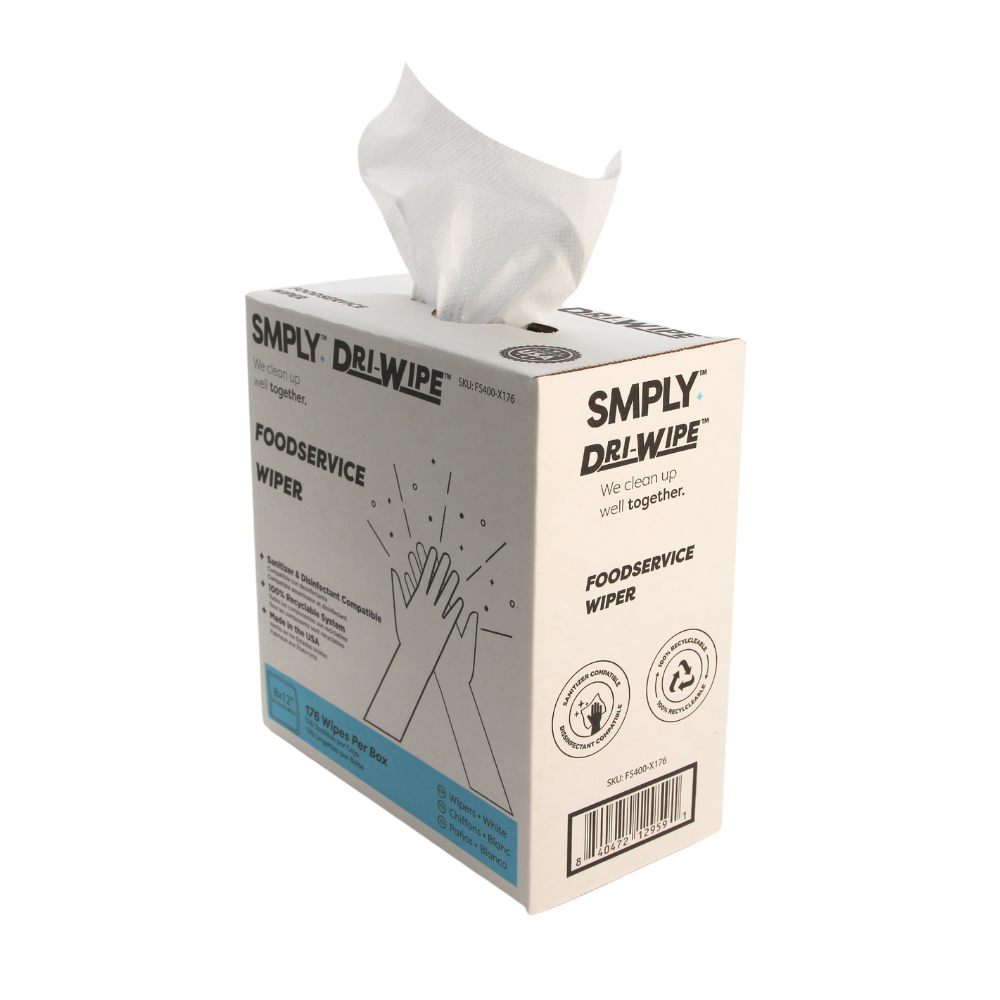 Dri-Wipe FS400 Foodservice Wipes – 176 Count (10 Box Case) Sanitizer-Compatible Disposable Wipes for Everyday Cleaning in Food Prep and Service Areas