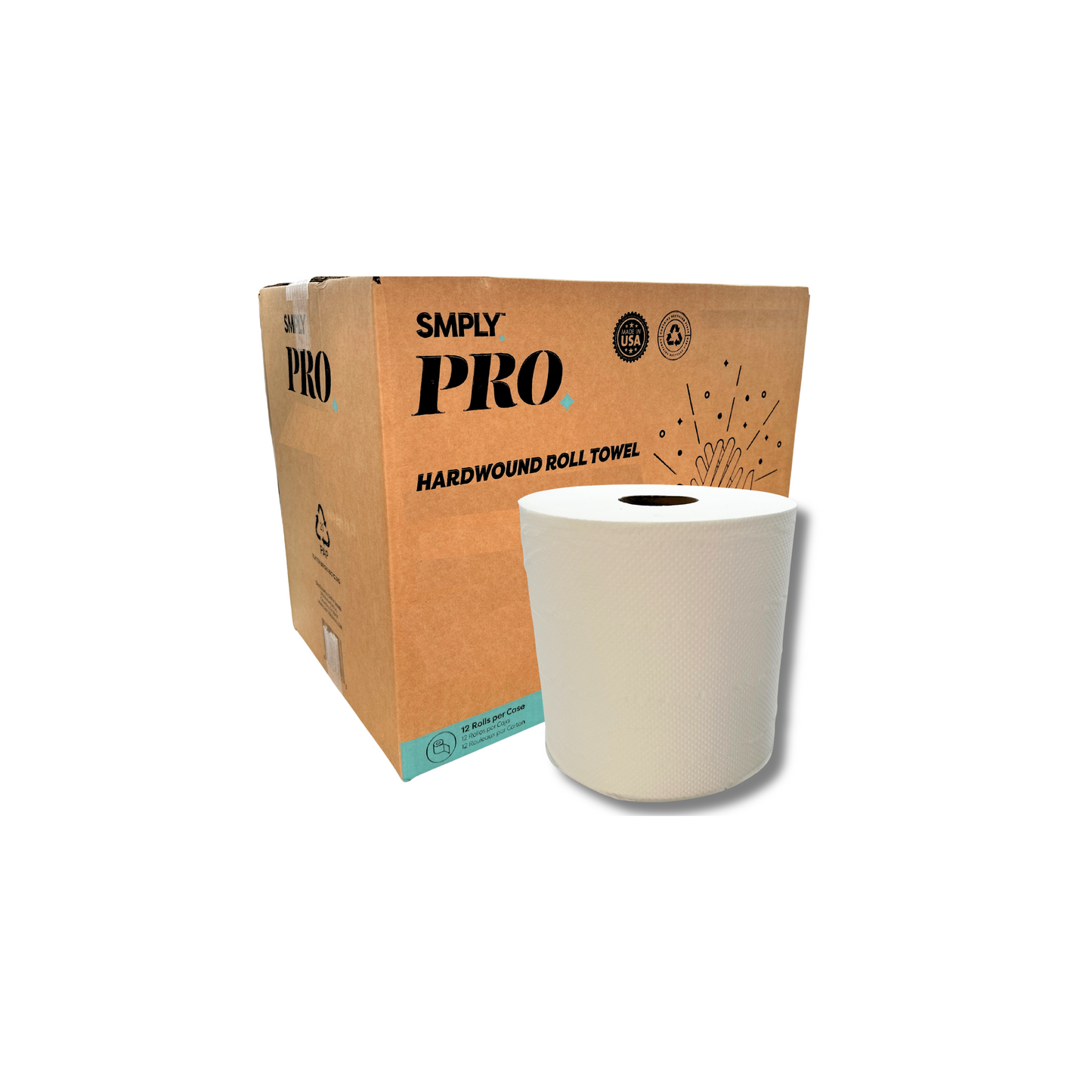 SMPLY PRO Hardwound Roll Towels – 1,000' Length, 12-Roll Case – Universal 1.5" Core Fits Most Commercial Dispensers – Durable 2-Ply White Towels for High-Traffic Restrooms, Kitchens, and Facilities