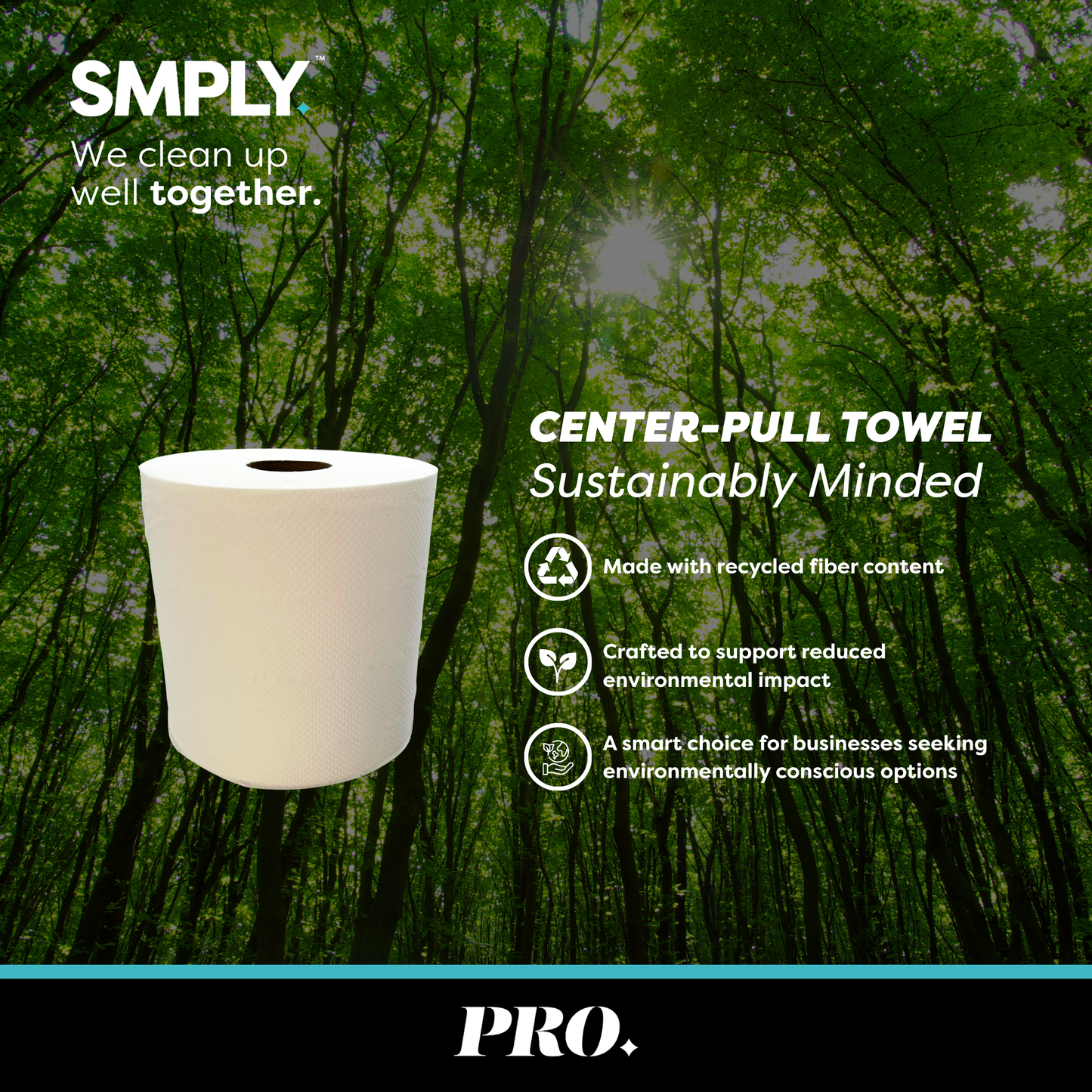 SMPLY PRO Center-Pull Towels, 6-Roll Case, 520′ per Roll, 2-Ply White Disposable, Fits Universal Center-Pull Dispensers—Bulk Commercial Paper Towels for Bathrooms, Kitchens & Workplaces
