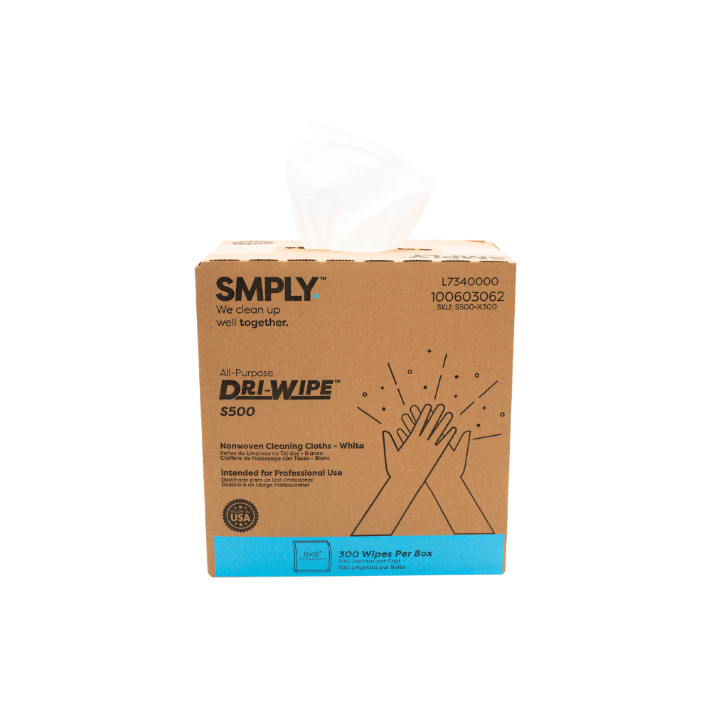 Dri-Wipe S500 Economy Box by SMPLY Brands – Disposable Cleaning Wipes, Strong Alternative to Shop Towels & Paper Towels (300 Count)