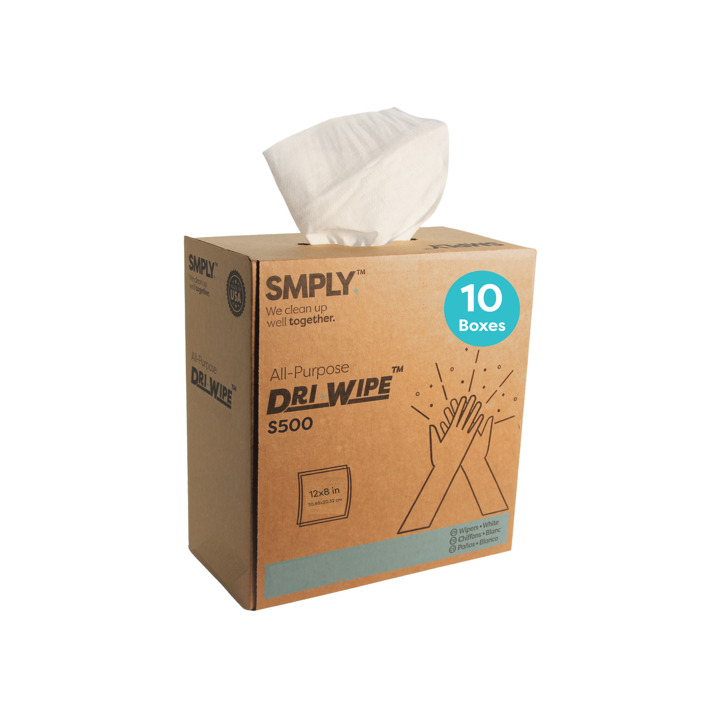 Dri-Wipe S500 Center-Pull Box by SMPLY Brands – Disposable Cleaning Wipes, Strong Alternative to Shop Towels & Paper Towels (176 Count, 10-Box Case)