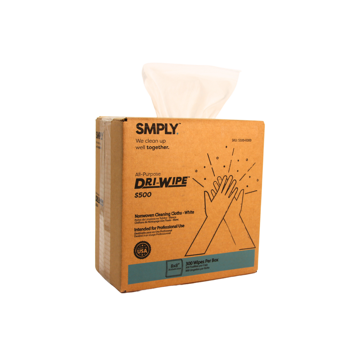 Dri-Wipe S500 Economy Box by SMPLY Brands – Disposable Cleaning Wipes, Strong Alternative to Shop Towels & Paper Towels (300 Count)