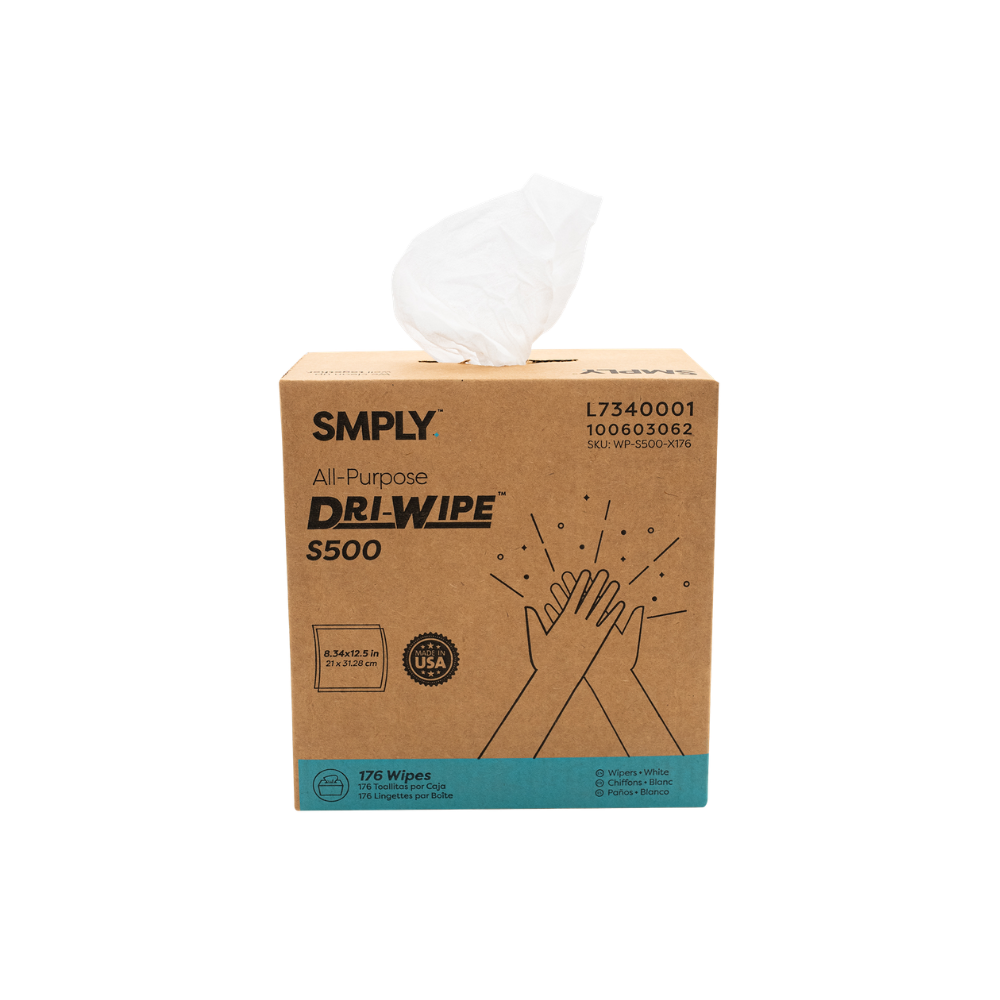 Dri-Wipe S500 by SMPLY Brands – Disposable Cleaning Wipes, 176 Count, Strong Alternative to Shop Towels & Paper Towels, 8" x 12" Center-Pull Sheets