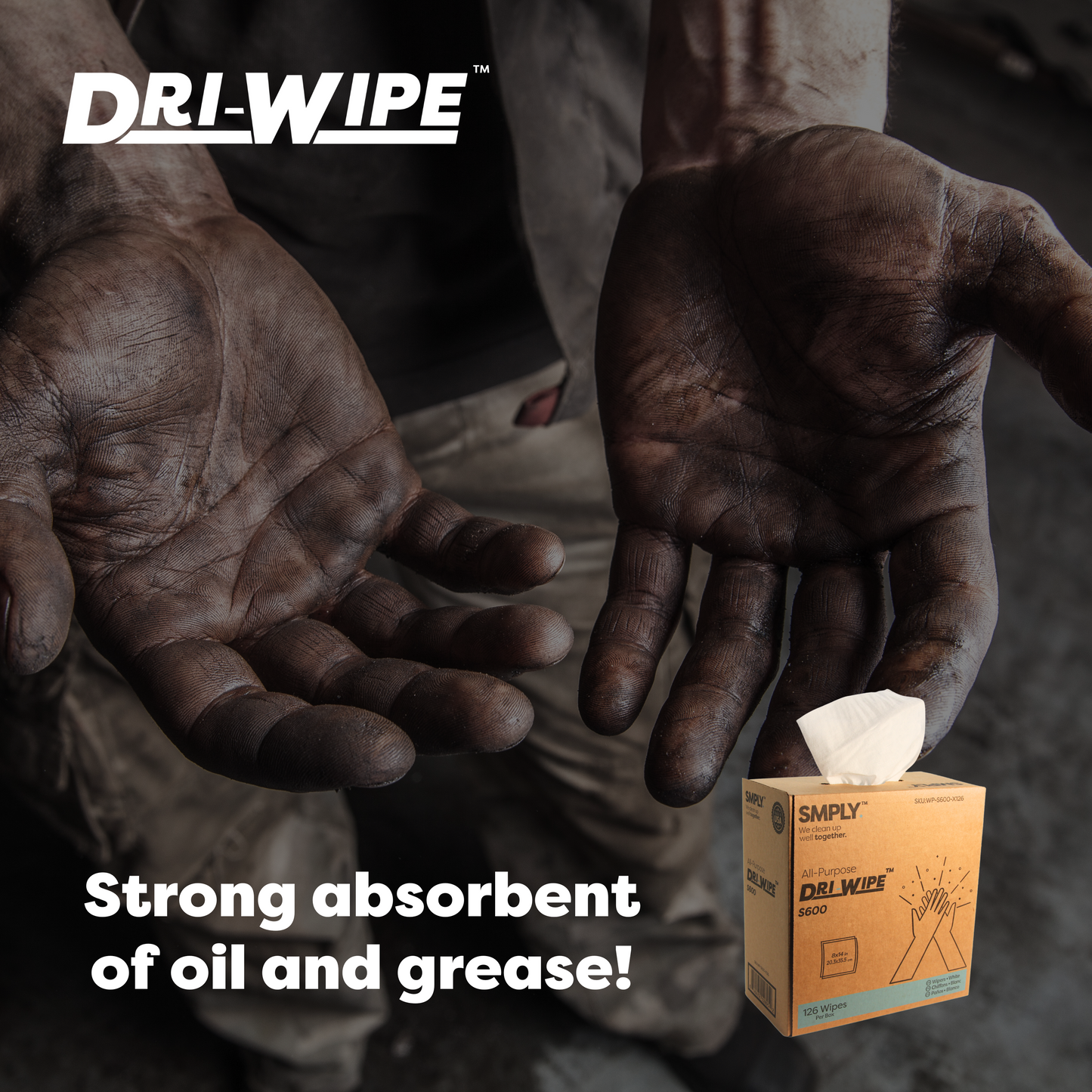 Dri-Wipe S600 by SMPLY Brands – All-Purpose Disposable Wipes, 126 Count, Strong Alternative to Shop Towels & Paper Towels, 8" x 14" Center-Pull Sheets