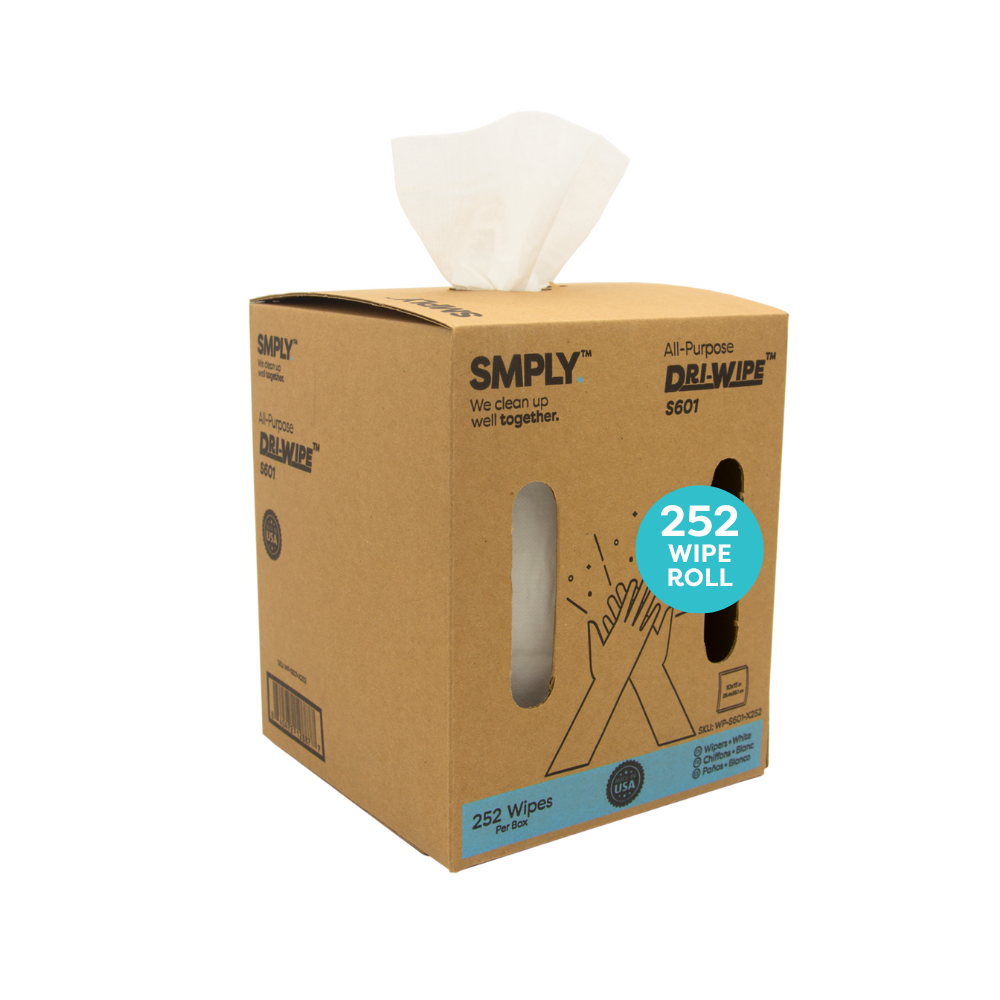 Dri-Wipe S601 by SMPLY Brands – All-Purpose Disposable Wipes, 252 Wipes, Strong Alternative to Shop Towels & Paper Towels, 10" x 15" Center-Pull Sheets