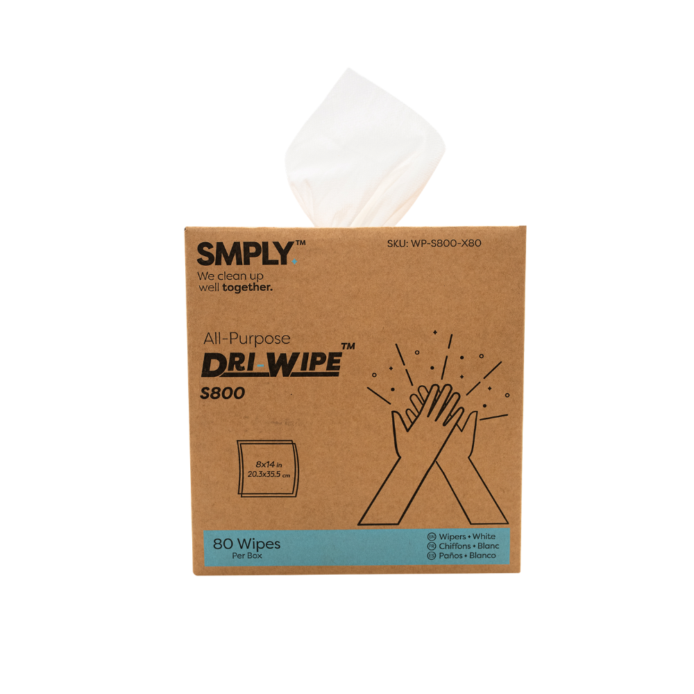 Dri-Wipe S800 by SMPLY Brands – 80 Count Heavy-Duty Wipes, 8" x 14" – Strong Alternative to Paper Towels, Shop Towels, Rags, Microfiber Cleaning Cloths, and Magic Cleaning Cloths