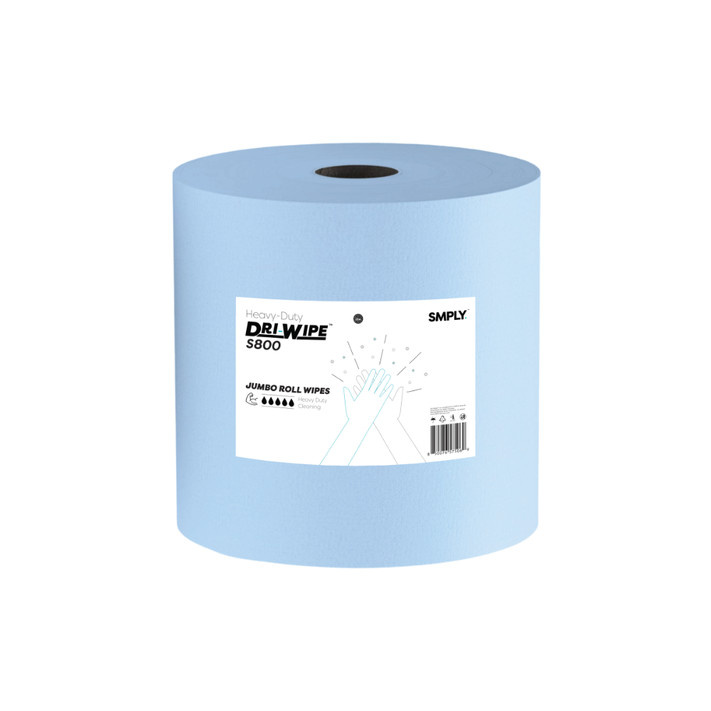 Dri-Wipe S800 Blue Jumbo Roll by SMPLY Brands – 455 Count Heavy-Duty Wipes, 10" x 12" – Strong Alternative to Paper Towels, Shop Towels, Rags, Microfiber Cleaning Cloths, and Magic Cleaning Cloths