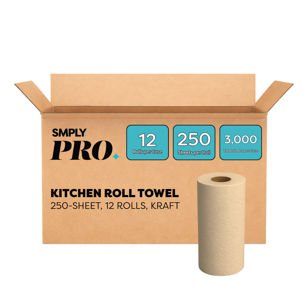SMPLY PRO Kraft Kitchen Roll Towel, 250-Sheet, 12-Roll Count, Commercial Kitchen-Grade Paper Towel, 8" x 11"