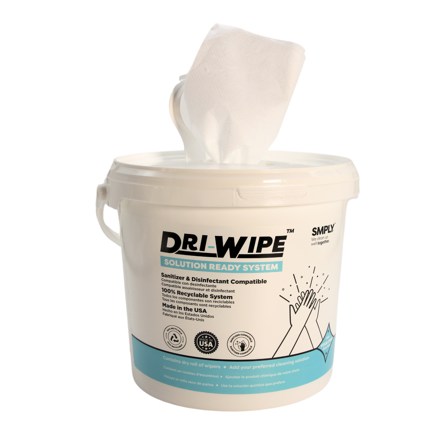 Dri-Wipe Solution Ready System – Dry Wipes with Refillable Bucket for Bleach, Sanitizers & Disinfectants – 6 Rolls (90/roll, 540 Total) – Disposable Wipes for Cleaning & Sanitizing