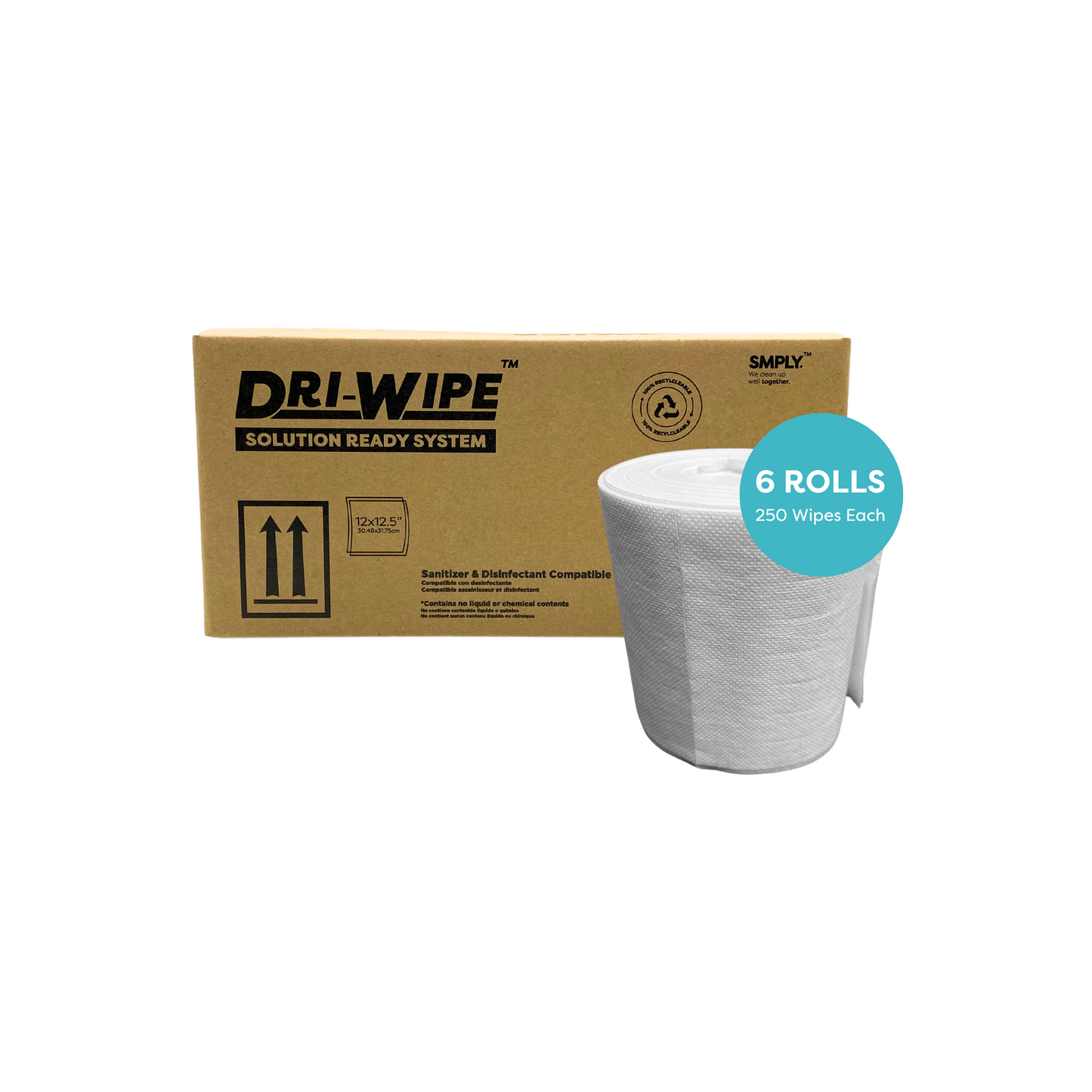 Dri-Wipe Solution Ready System (SRS) Refill Rolls – Dry Wipes Only (No Bucket) – 6 Rolls × 250 (1,500 Total) – Add Bleach, Quat, or Peroxide – Professional Sanitizing Wipes for Foodservice, Gyms & Industry