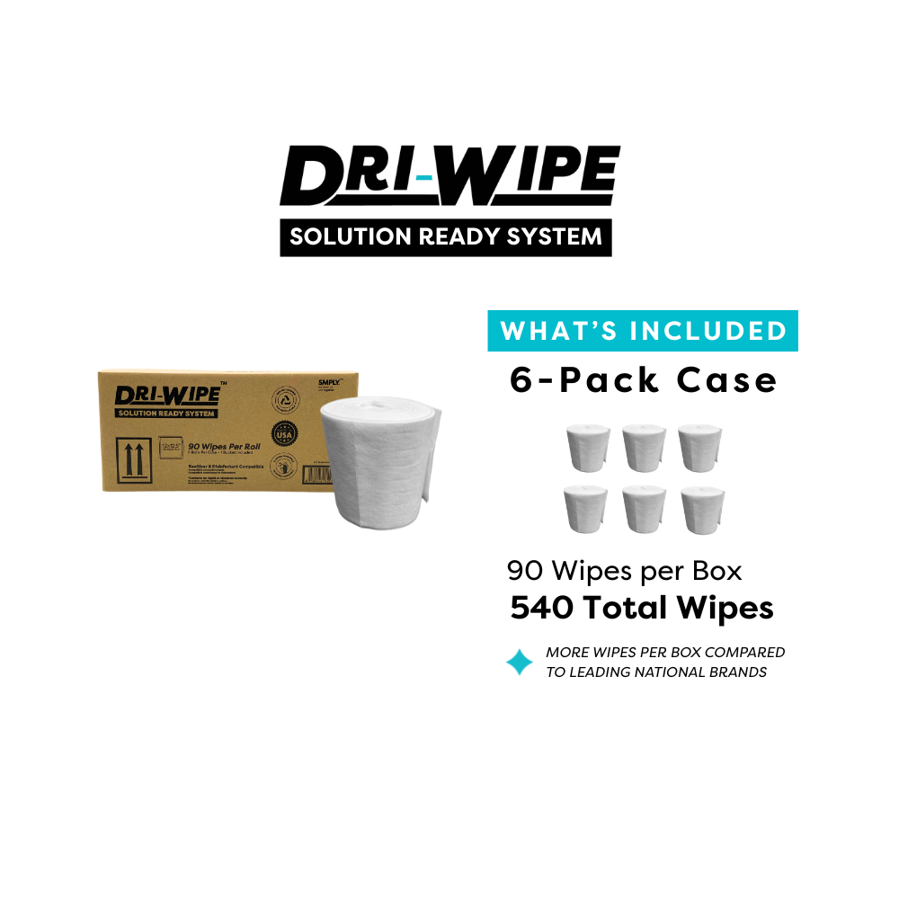 Dri-Wipe Solution Ready System – Dry Wipes with Refillable Bucket for Bleach, Sanitizers & Disinfectants – 6 Rolls (90/roll, 540 Total) – Disposable Wipes for Cleaning & Sanitizing
