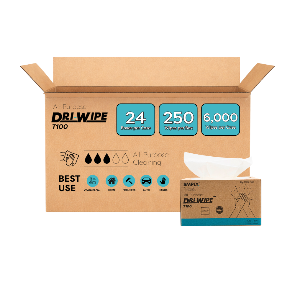 Dri-Wipe T100 All-Purpose Center-Pull Wipes – 24 Boxes of 200 (4,800 Total) – Disposable Cleaning Wipes, a Smarter Alternative to Paper Towels for Janitorial, Retail & Foodservice Use