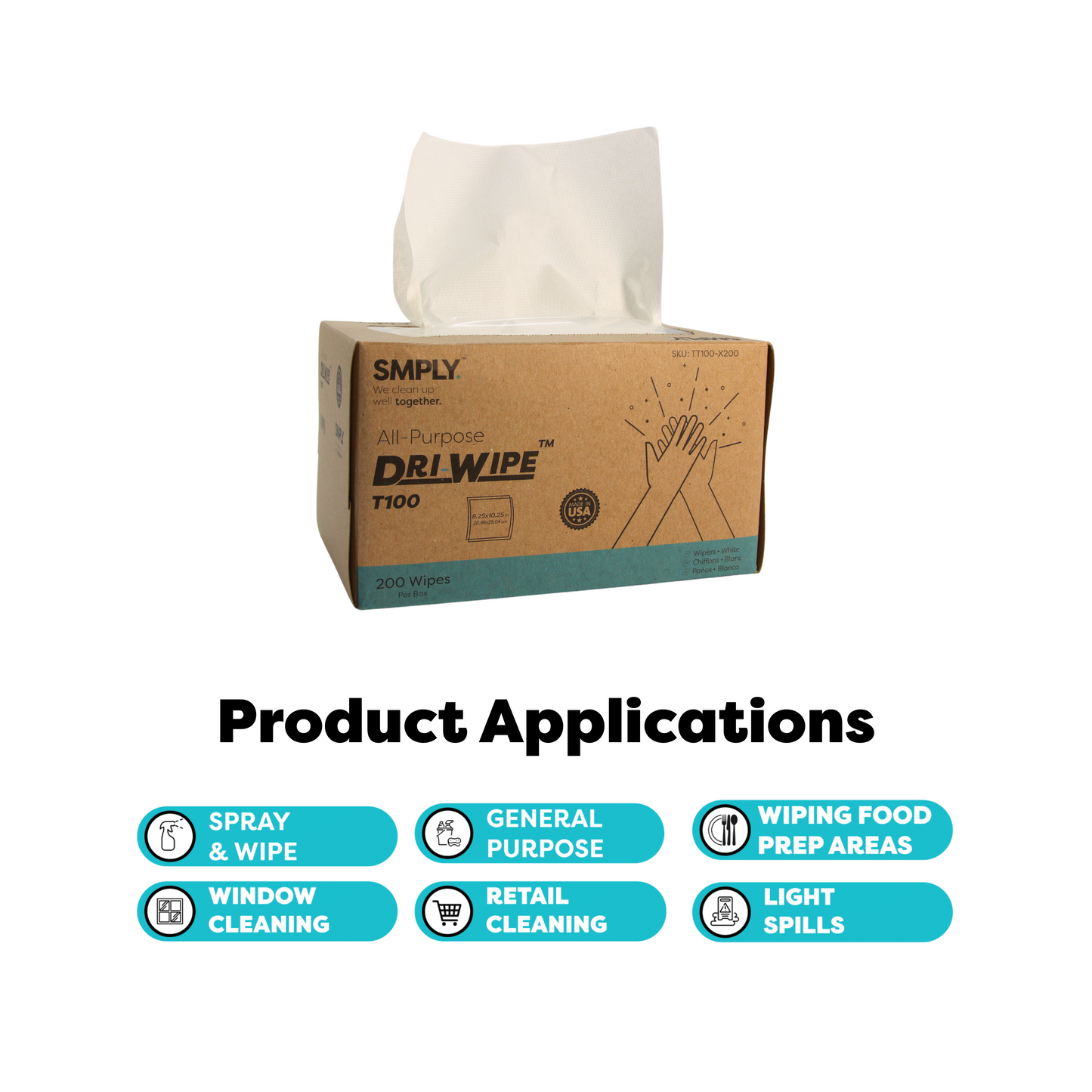 Dri-Wipe™ T100 All-Purpose Center-Pull Wipes – 24 Boxes of 200 (4,800 Total) – Disposable Cleaning Wipes, a Smarter Alternative to Paper Towels for Janitorial, Retail & Foodservice Use