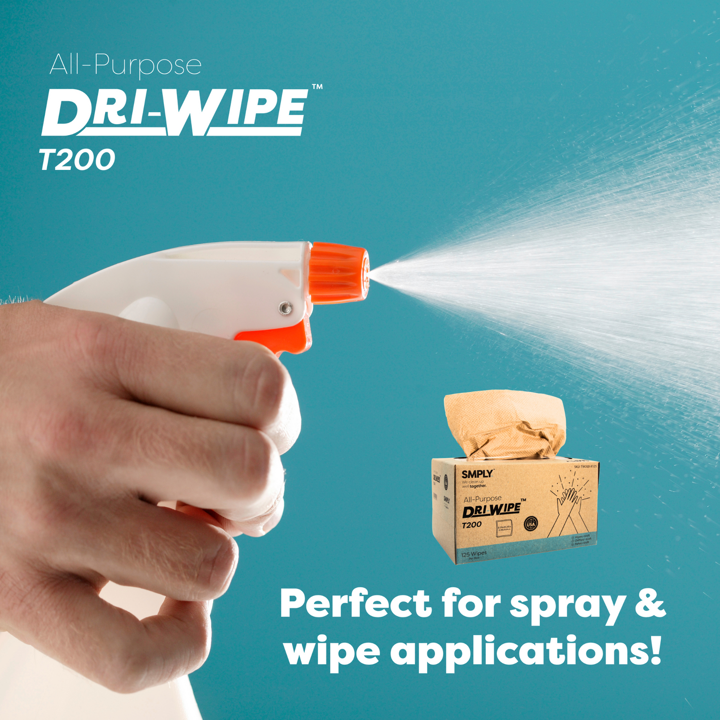 Dri-Wipe™ T200 by SMPLY Brands – Two-Ply Center-Pull Kraft Wipes, 125-Count – All-Purpose Disposable Wipes for Retail, Food Prep, Window Cleaning, and Light Spills